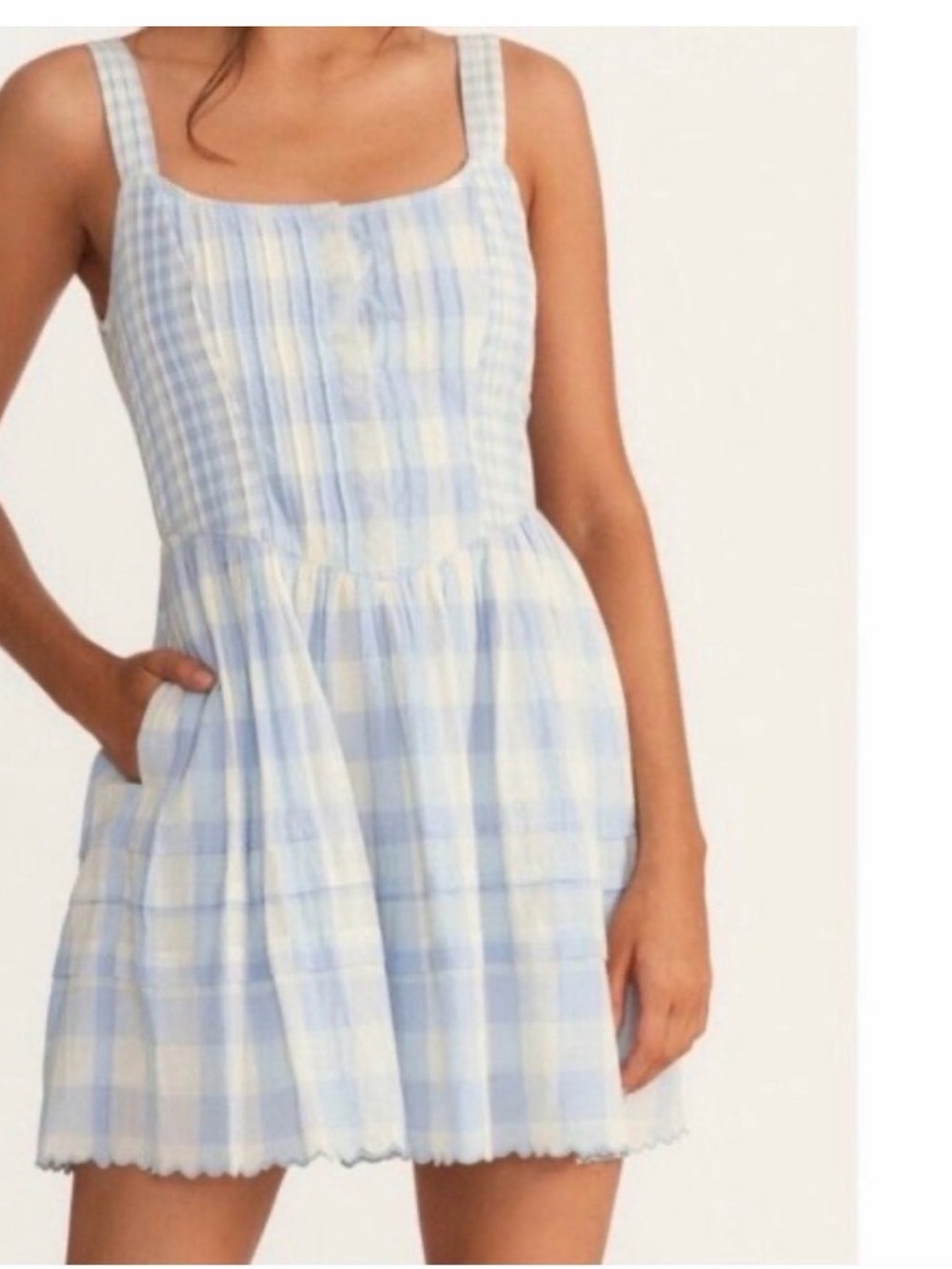 LoveShackFancy Blue and White Gingham Mini Dress